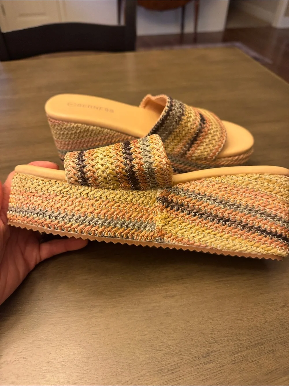 Platform Slide Sandals in Yellow and Tan by Berness